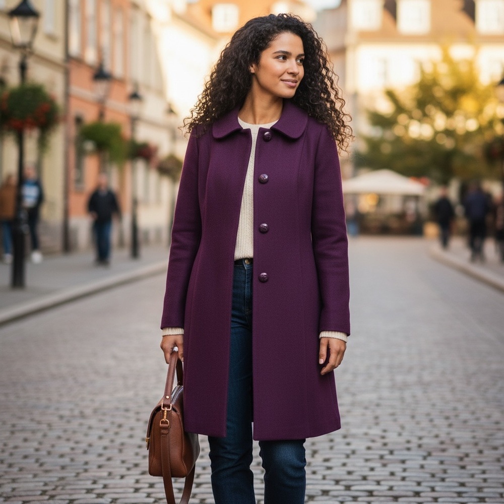 J.Crew Lady Like Purple Wool Overcoat Sz 0 Preppy Office Retro Elegant Feminine